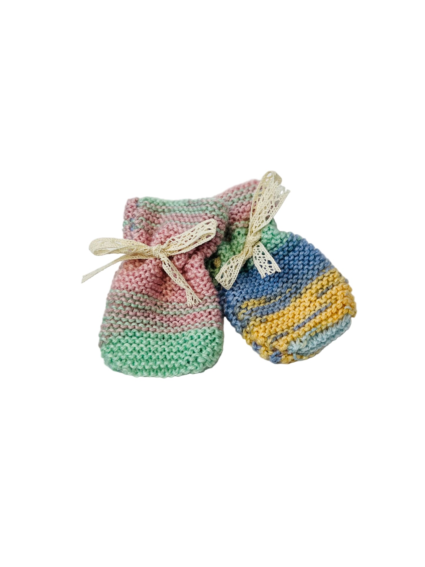 Vintage Style Hand Knitted Baby Bonnet and Mitt Set